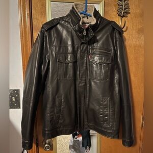 Men's Brown Sherpa-Lined Faux Leather Jacket